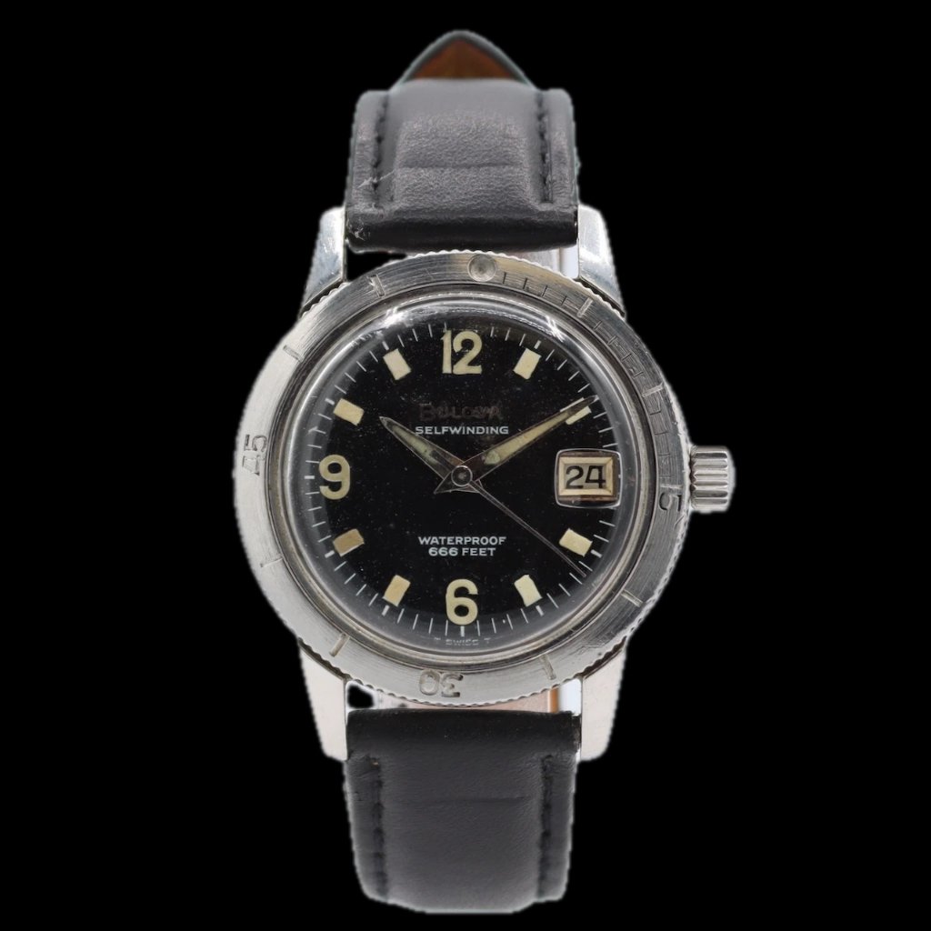 Vintage 35mm Bulova 3864 Devil Diver Mens Automatic Wristwatch 11 Alacd Steel Vintage 35mm Bulova 3864 Devil Diver Mens Automatic Wristwatch 11 Alacd Steel